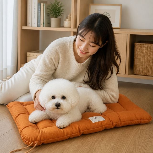 강아지 고양이 방석 어텀 컬러 반려동물 쿠션 고정끈 포함 침대 - 이미지 1