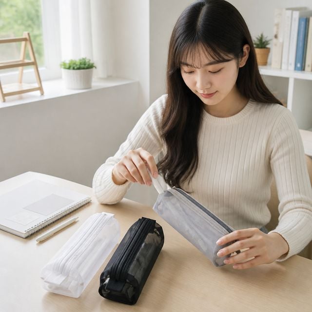 그물망 수납 파우치 학생용 메쉬 필기구 케이스 사무용 필통