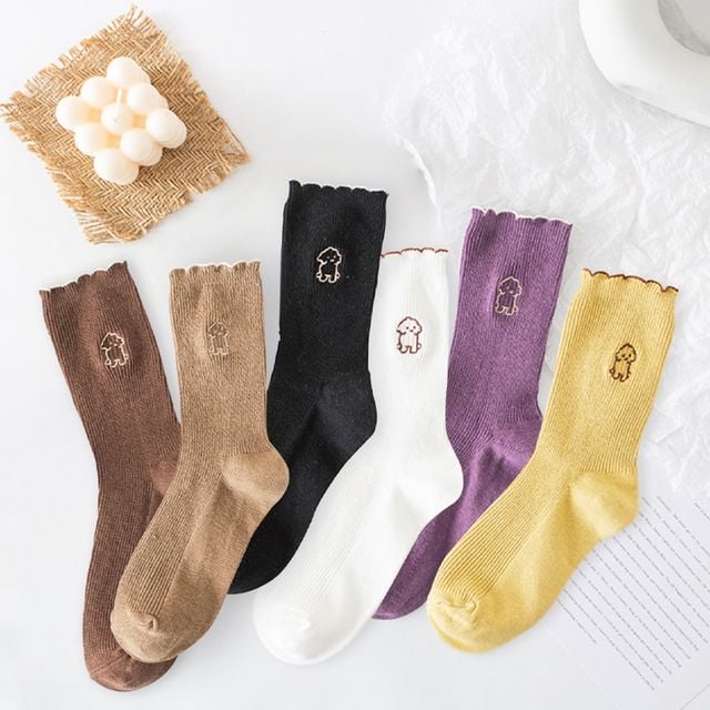 여성 귀여운 캐릭터 댕댕이 긴 패션 양말 삭스 6color