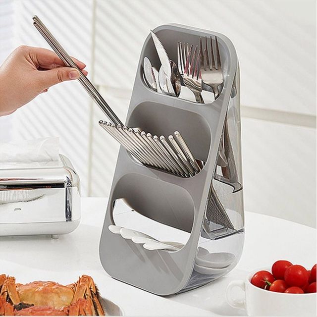3단 물빠짐 스탠딩 수저통 그레이