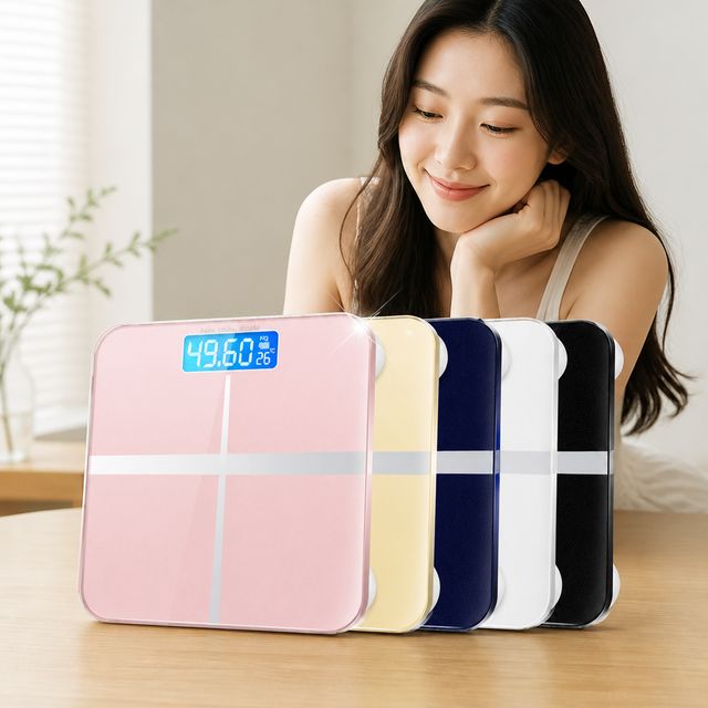 디지털 체중계 강화유리 온도 측정 몸무게 측정기 LCD 체중