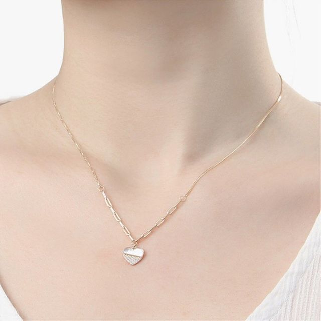 실버925 골드도금 러브하트 자개 목걸이