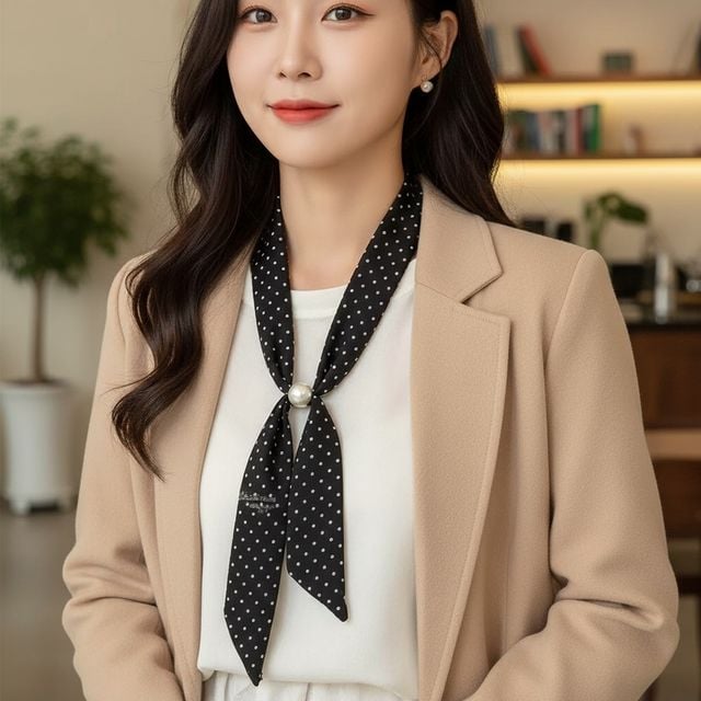 여성용 실크 비즈 넥타이 스카프 넥카프 - 이미지 2