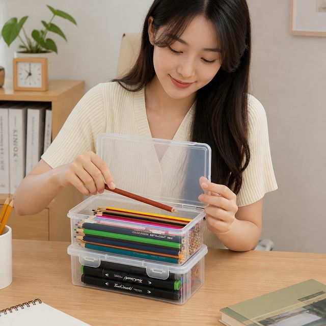 투명 학용품 정리함 문구 케이스 필통 수납함 데스크테리어 정리용품