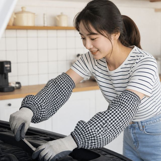 면 손목 토시 체크무늬 작업용 암워머 코튼 팔토시 - 이미지 1