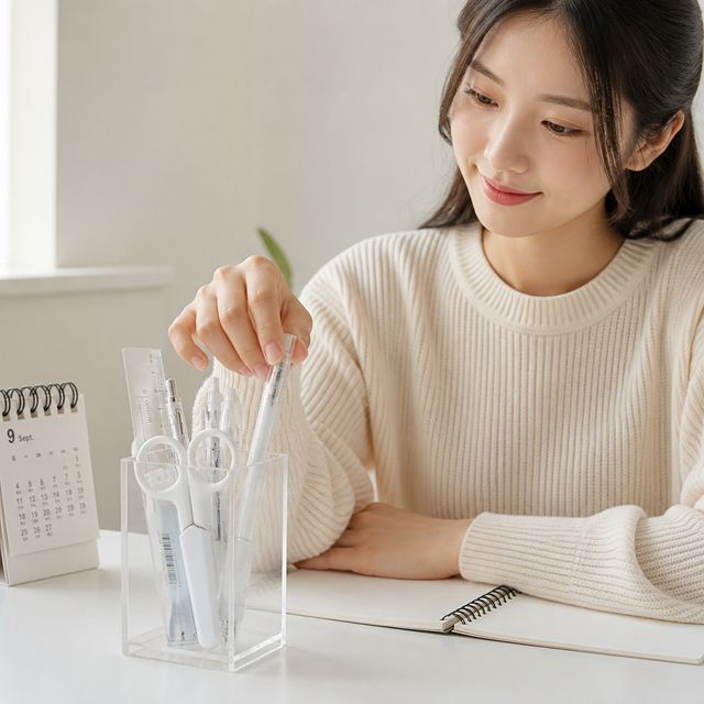 아크릴 1칸 데스크 연필꽂이 투명 필기구 사무용품 정리함 책상꽂이 - 이미지 1