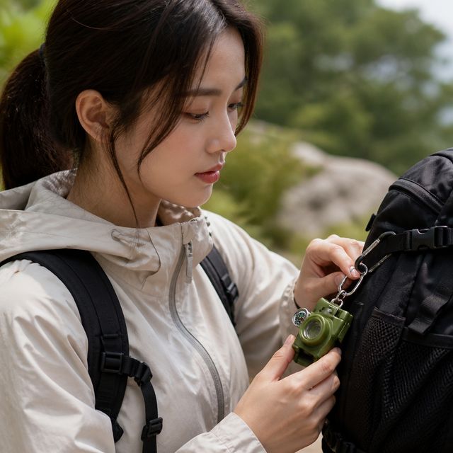 열쇠고리 나침반 4in1 망원경 루페 조명 등산 용품 1P 가방 꾸미기 장식 - 이미지 1