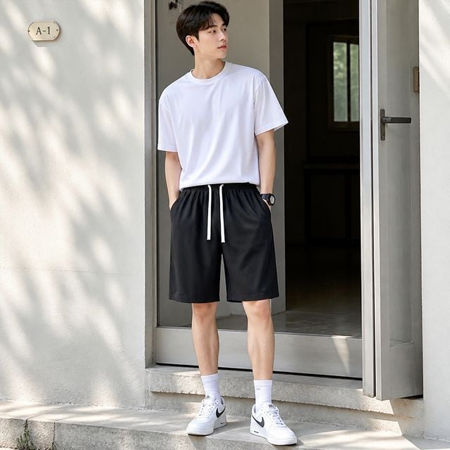 여름 5부 와이드 팬츠 밴딩 반바지 여자 데일리룩 쿨링 통바지 휴가룩 - 이미지 1