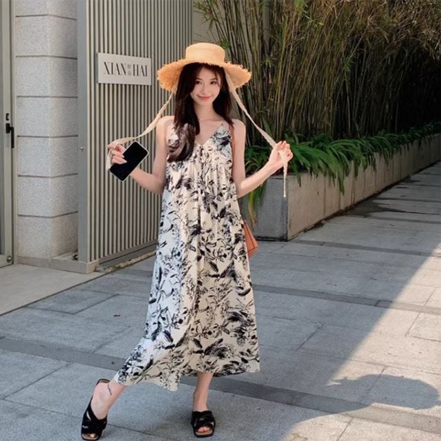 여성 플라워 쉬폰 나시 롱원피스 바캉스 휴양지 맥시 원피스