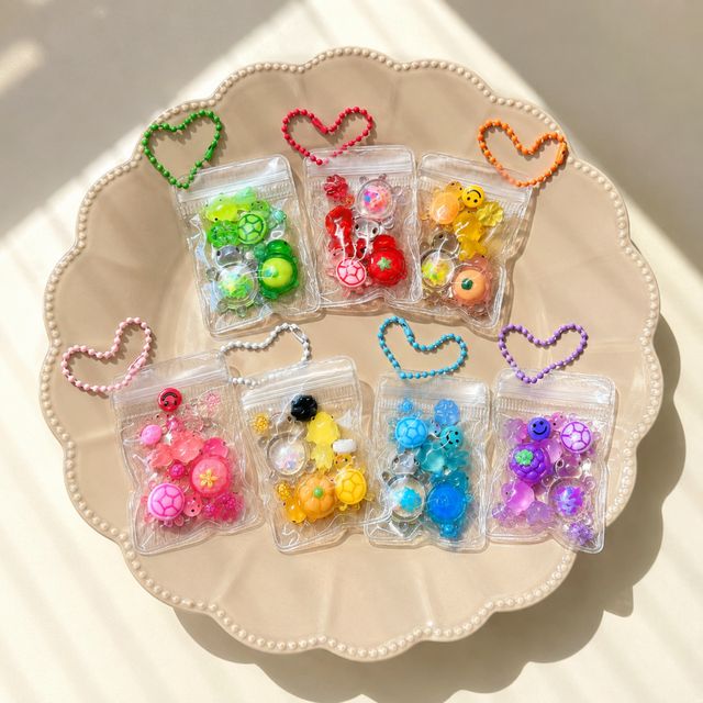 행운 거북이 파츠 투명 지퍼백 PVC 키링 키홀더 열쇠고리 DIY 만들기 클리커 키캡 행운부적 8종 - 이미지 5