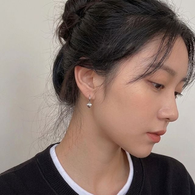 하트 드롭 귀걸이 여성 데일리 원터치 링귀걸이