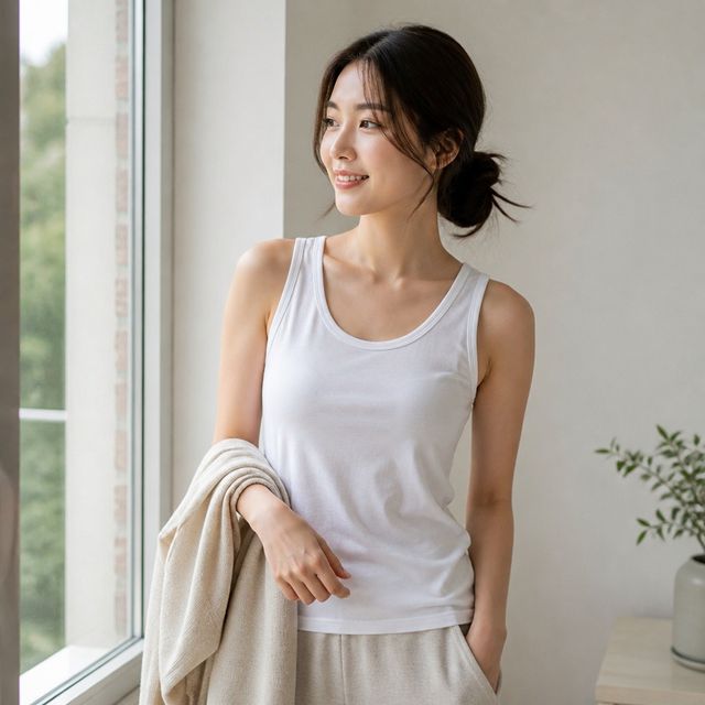 여자 이너웨어 상의 기본 망고 나시 티셔츠 - 이미지 1