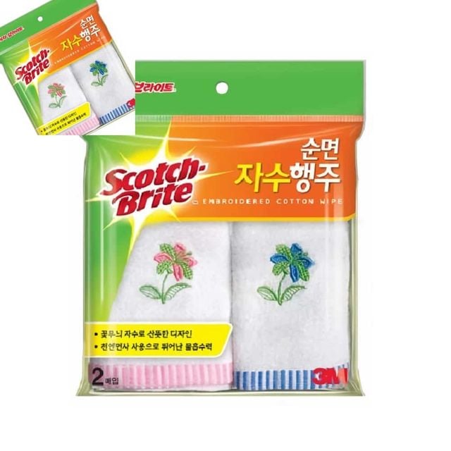 3M 순면 자수행주 2매입 순면행주 주방행주 위생행주 식당행주