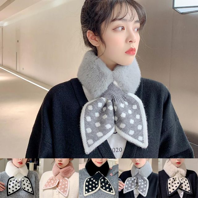 겨울 목 따뜻한 땡땡이 리본 쁘띠퍼 머플러 넥워머