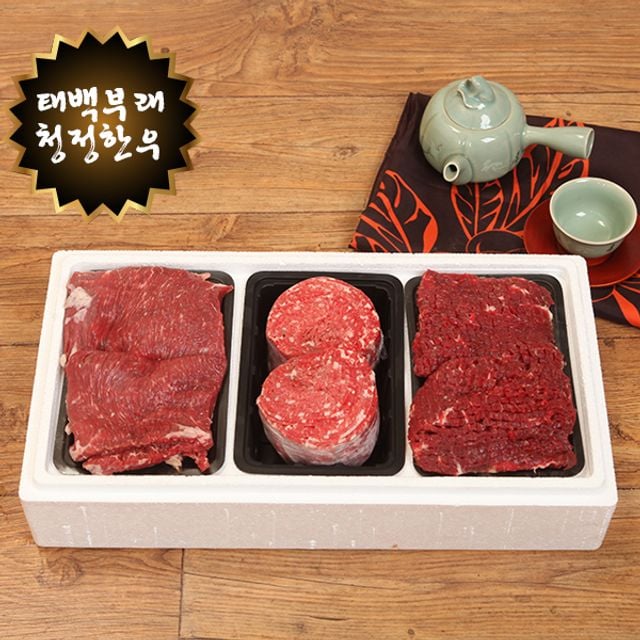 태백 한우 거세우 정육 3호 세트 국거리500g 불고기500g 산적500g