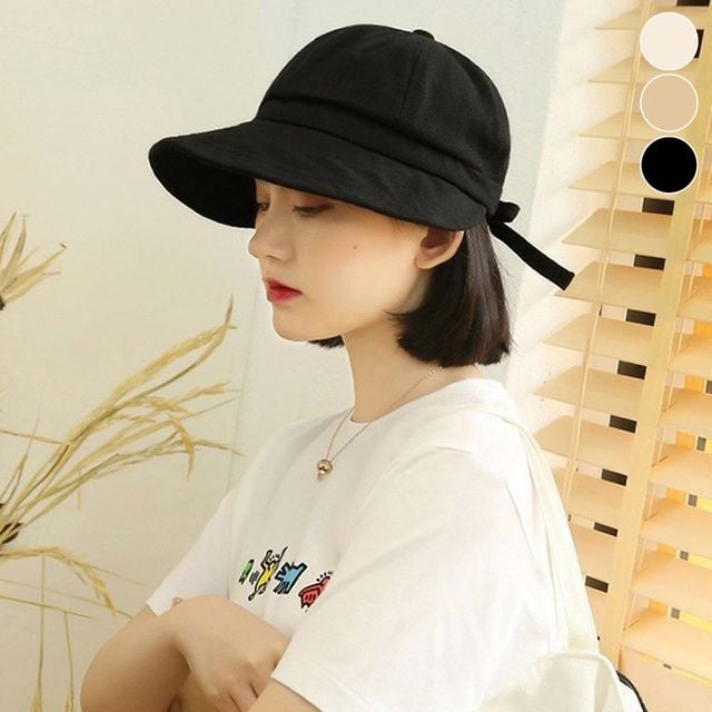 여자 귀여운 썬캡 챙넓은 버킷햇 뒷 리본 여름 휴양지