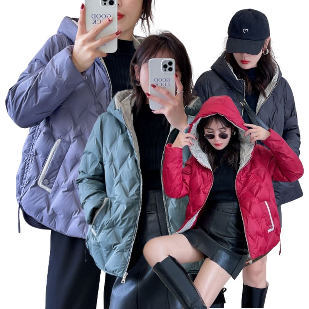 프리미엄 오리털 후드 여성 패딩 점퍼 - 겨울 방한 자켓 - 이미지 1