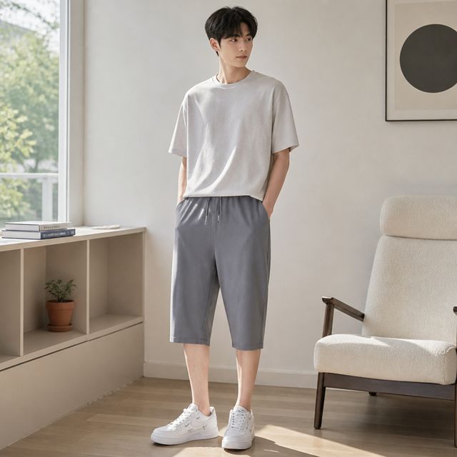 남성 7부 팬츠 여름 데일리룩 쿨링 냉감 반바지 밴딩 슬랙스