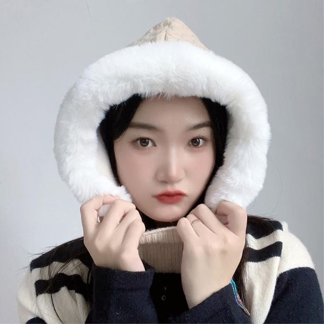 더블단추 니트 후드 넥워머 22x33cm
