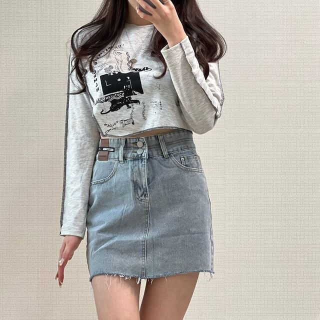 여성 유니크 긴팔 크롭티