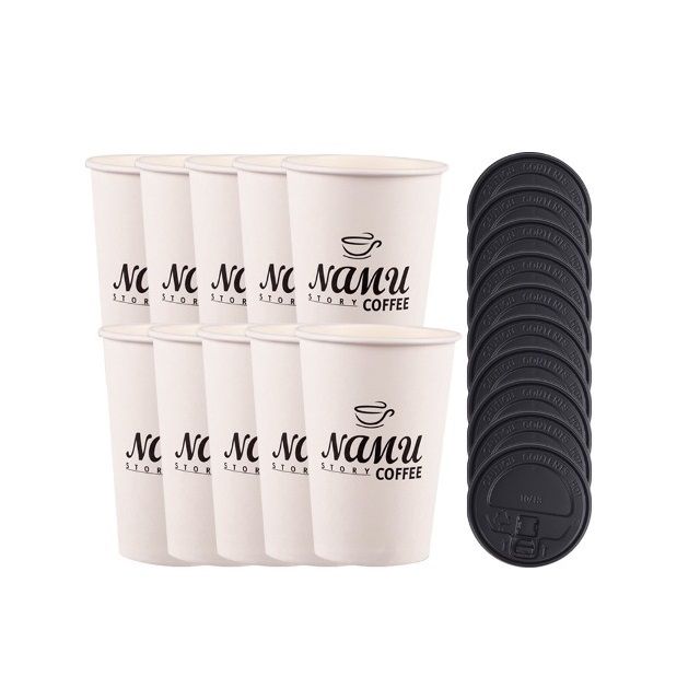 뚜껑+일회용 핫컵 10세트 385ml 커피 음료컵 - 이미지 2
