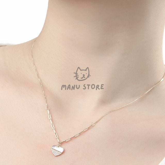 실버목걸이 중학생목걸이 골드도금 자개 러브하트 목걸이