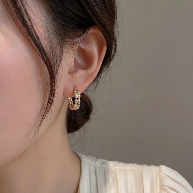 국내제작 골드 실버 볼륨 라운드 미니 링 귀걸이 데일리 심플 원터치 후프 이어링 - 이미지 7
