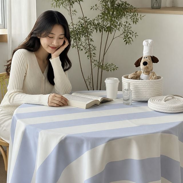 벨벳 스트라이프 식탁보 하늘빛 사진 배경천 150X100 테이블보 홈데코 소품 - 이미지 1