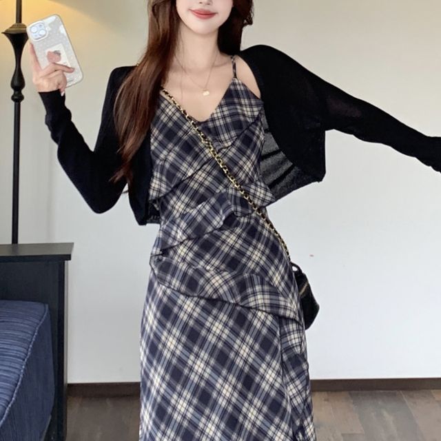 비트리나 체크쉬폰롱원피스 체크 여성 쉬폰 롱 뷔스티에 여름롱 끈나시 여자 끈 쇼핑몰 여름쉬폰 예쁜 - 이미지 2