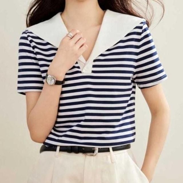 빅카라 반소매티 단정하면서도 캐주얼한 가로줄 여름티 반팔티