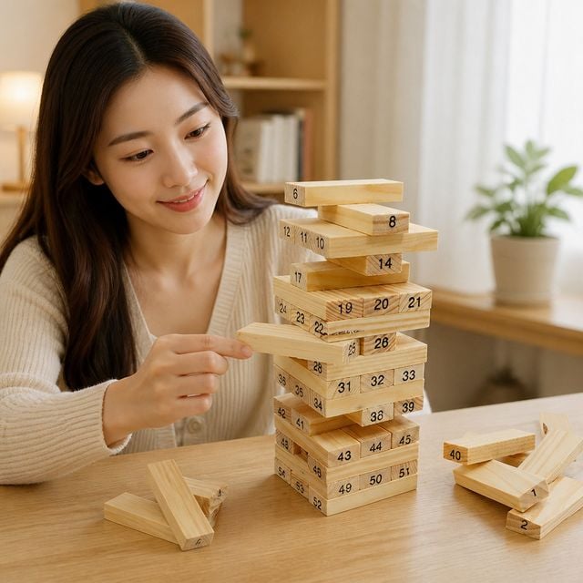 원목 블록 쌓기 놀이 교구 54P 젠가 보드게임 KC인증 목재 완구