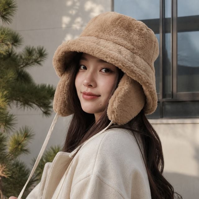 여성 털 귀도리 벙거지모자 탈부착 퍼 보온 겨울 버킷햇 방울 군밤모자 - 이미지 1
