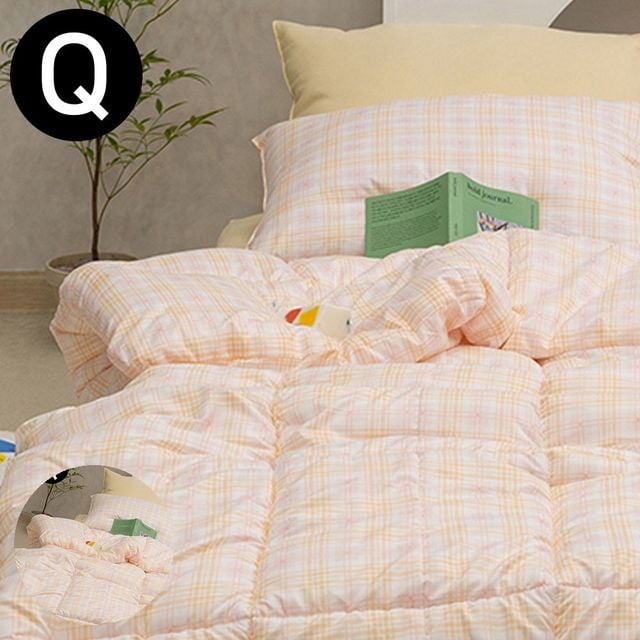양면이불 양면차렵이불 슈가체크 리버서블 소프트마이크로 차렵이불 퀸 Q 핑크오렌지