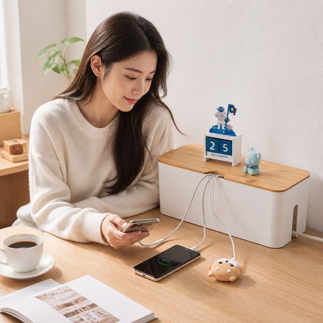 콘센트 가림막 원목 전선 보관함 선정리 케이블 박스 거실 인테리어 소품 - 이미지 1