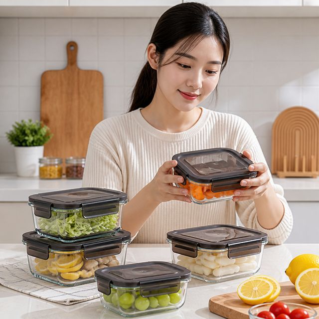 520ml 내열유리 용기 반찬통 저장 식재료 보관 밀폐기 유리그릇