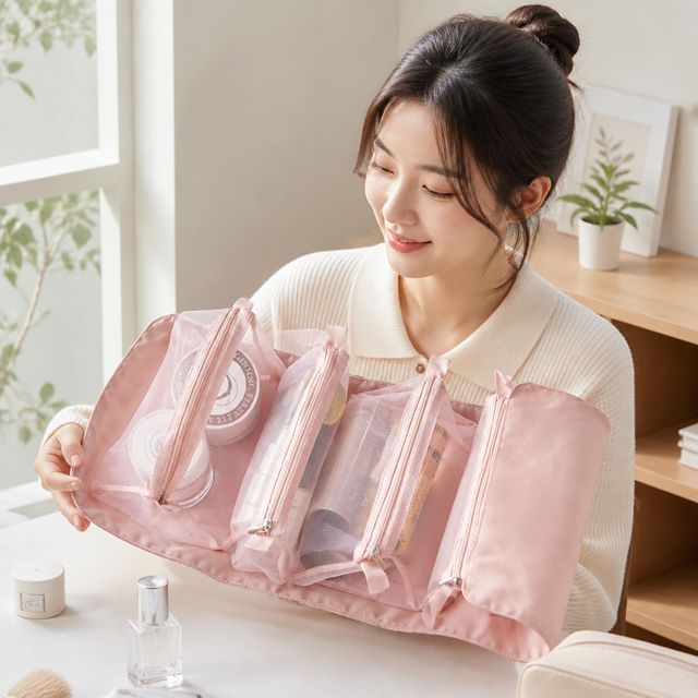 4in1 메쉬 여행용 파우치 화장품 정리 가방 화장실 세면백 구성품 수납 소품함 - 이미지 1