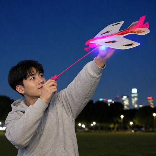 슈팅글라이더 새총 발사 비행기 야외 놀이용 LED 발광 에어 글라이더 1P