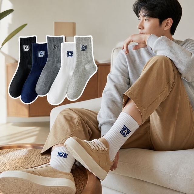 남성 페이퍼 로고 중목 양말 5컬러 1set 패션 아이템