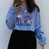 여성 라운드넥 크롭 긴팔 티셔츠 캐주얼 데이트 룩 - 이미지 3