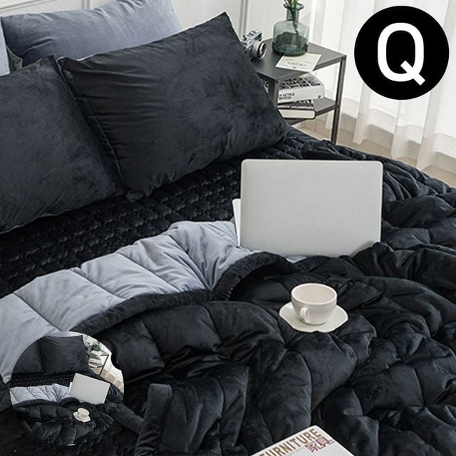 침실이불 Q침대패드 빌리 리버서블 극세사 차렵이불 패드세트 퀸 Q 블랙