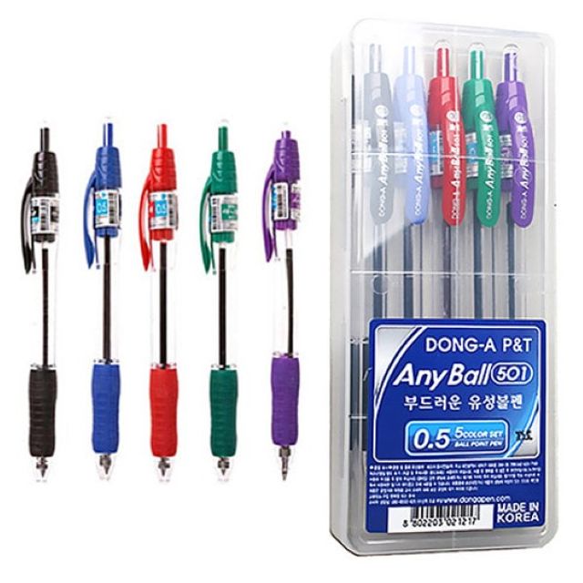 동아 애니볼 0.5mm 볼펜 5색 세트