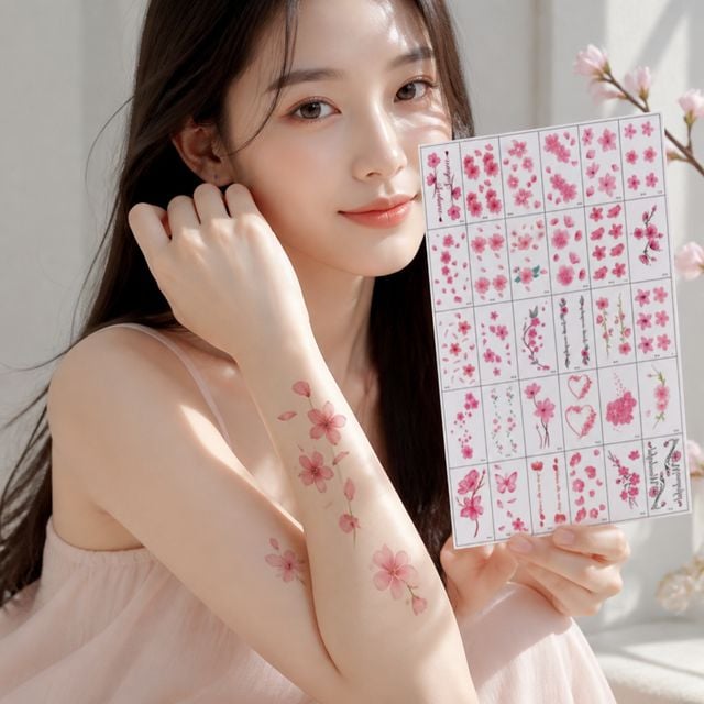 벚꽃 피안화 타투스티커 꽃 지워지는 문신 판박이 스티커 뷰티 소품