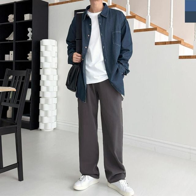 청바지 와이셔츠 줄무늬 남녀공용 남자셔츠 솔리드