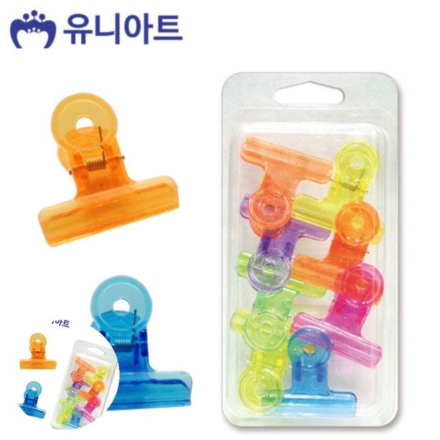 서류집게 종이고정 집게 플라스틱집게 대 8개입 색상랜덤
