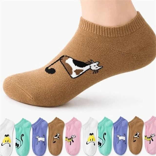 고양이 여성 양말 귀여운 여성 자수 양말 데일리 여름 기본
