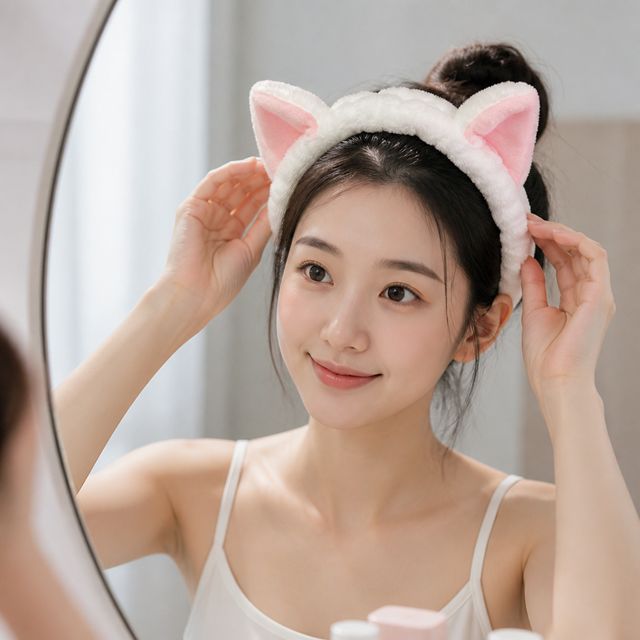 세안 헤어밴드 고양이 귀 디자인 메이크업 세안용품 머리띠