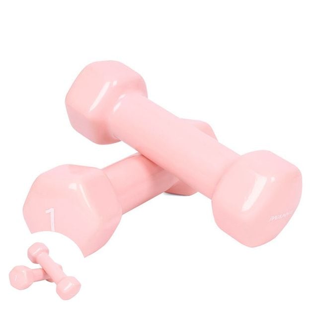 홈트덤벨 덤벨운동 덤벨 PVC 뷰티 육각덤벨 1kg x 2개 세트 코랄핑크