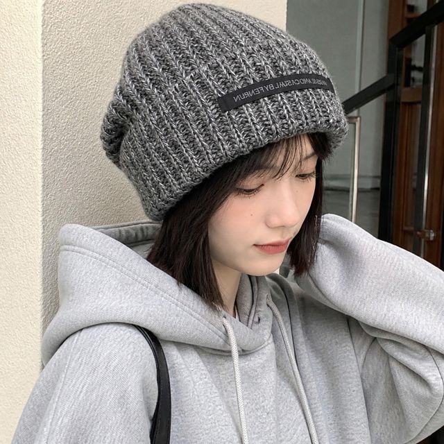 겨울 골지 니트 모자 런 라벨 비니 4컬러 소프트 데일리 잡화