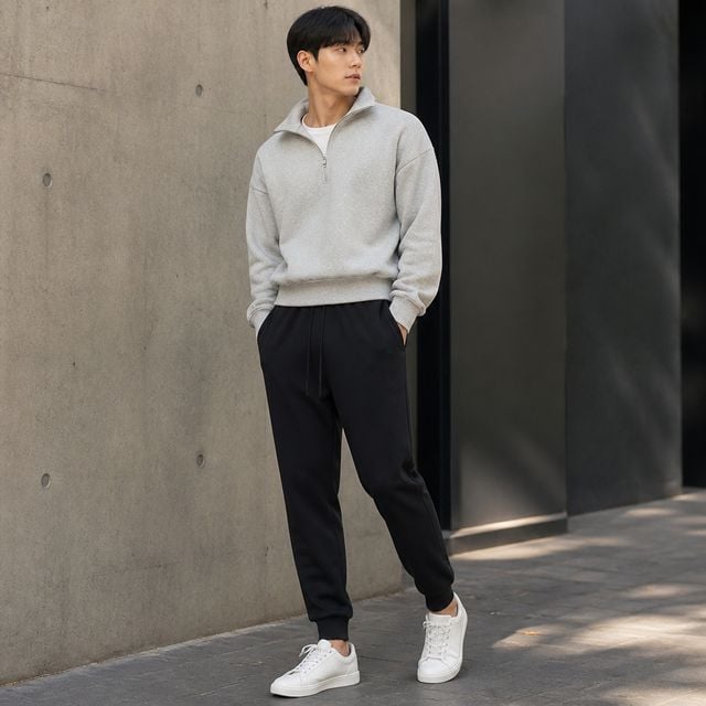 남성 기모 츄리닝 팬츠 보온 트레이닝 바지 겨울 일상 운동복 - 이미지 1
