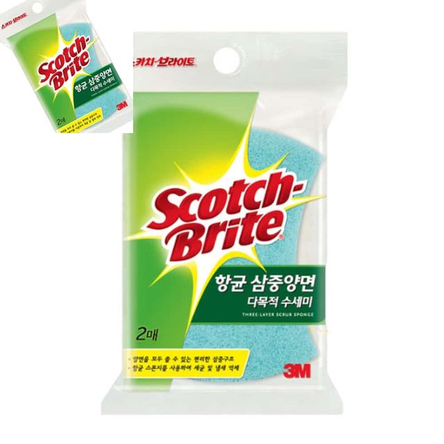 스카치브라이트 삼중양면다목적수세미2P MD 128DB2 세제수세미 탄냄비수세미 설거지수세미 캠핑수세미